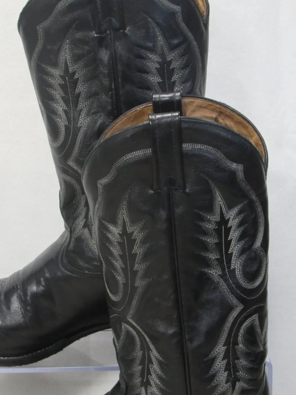 Tony Lama Black Leather Cowboy Boots Men's Size 9.5 D Made in USA 2007